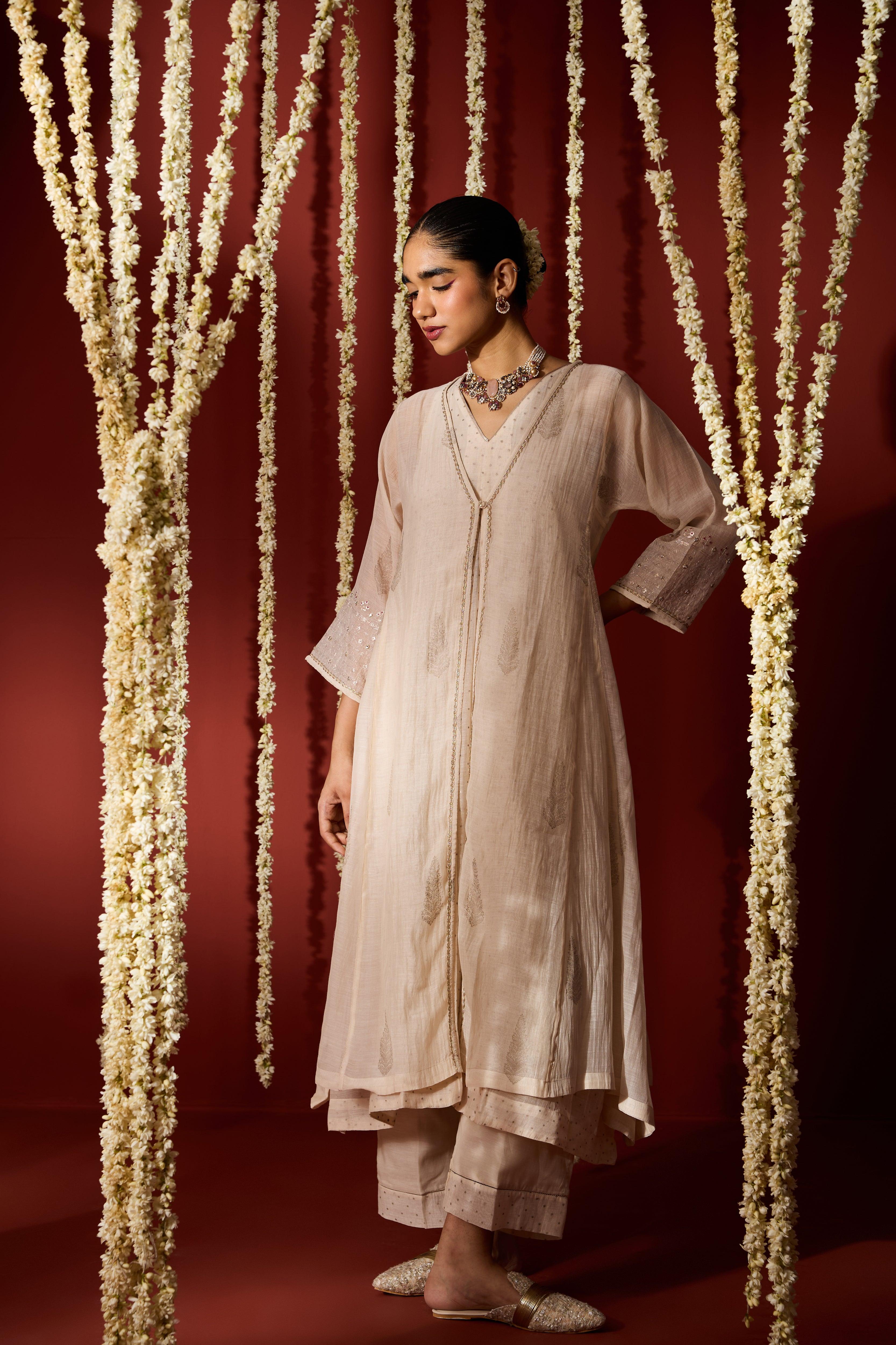 Chanderi Suit With Organza Dupatta