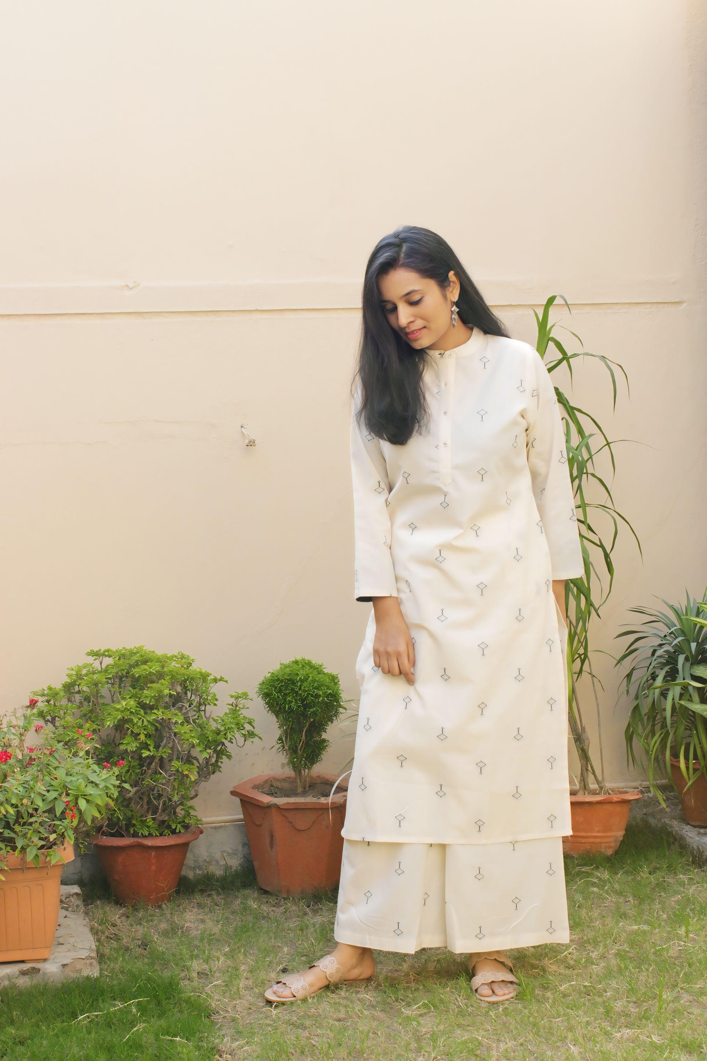 Blue Floral Cotton Suit